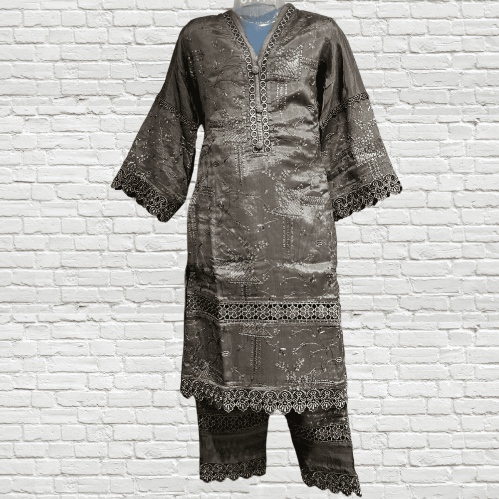 Party Wear Silk Suit with Zari Work - Image 2