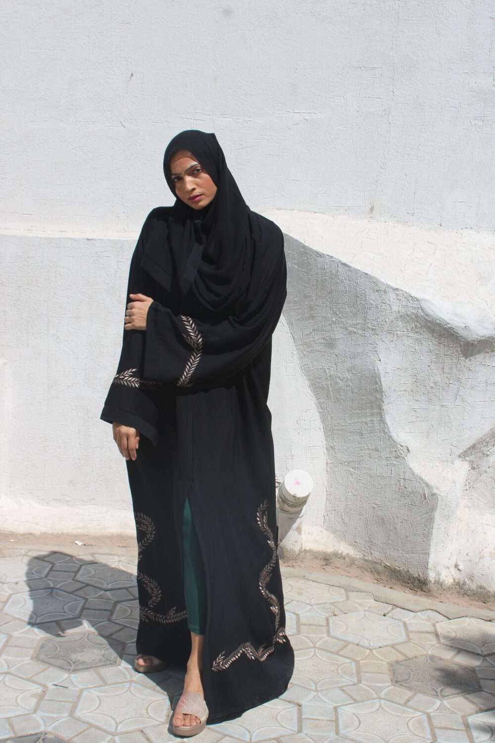 Black Abaya with Shining Lace Work - Image 6
