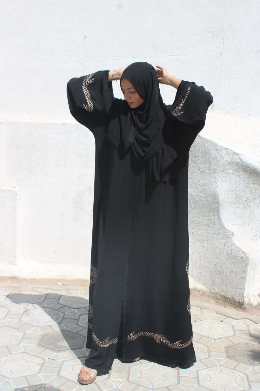 Black Abaya with Shining Lace Work - Image 5