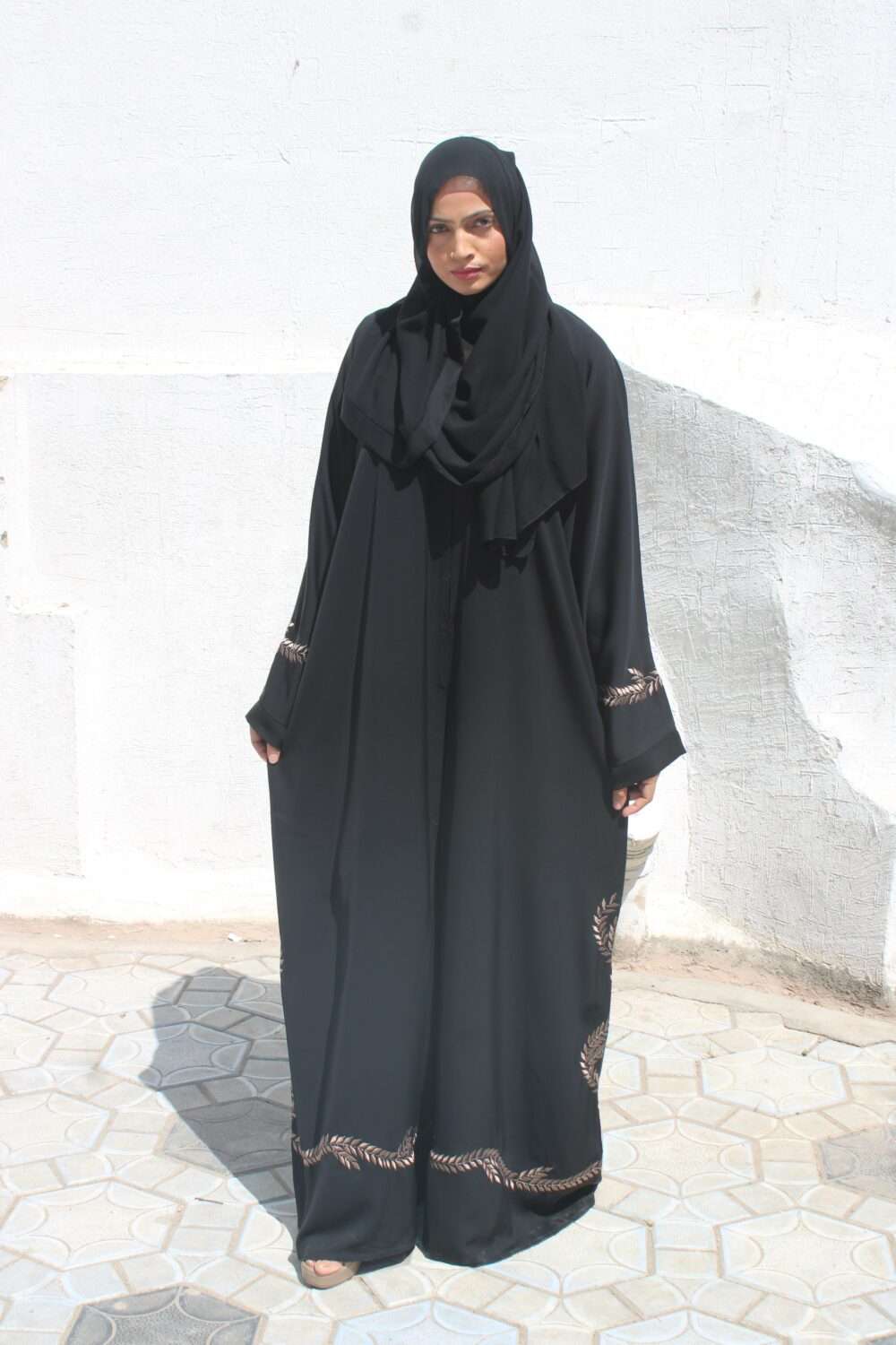 Black Abaya with Shining Lace Work