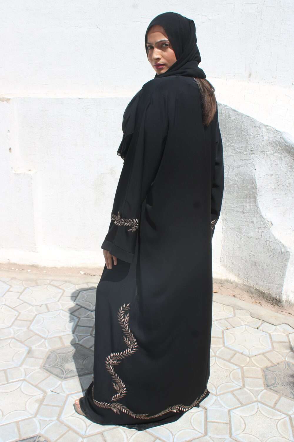 Black Abaya with Shining Lace Work - Image 3