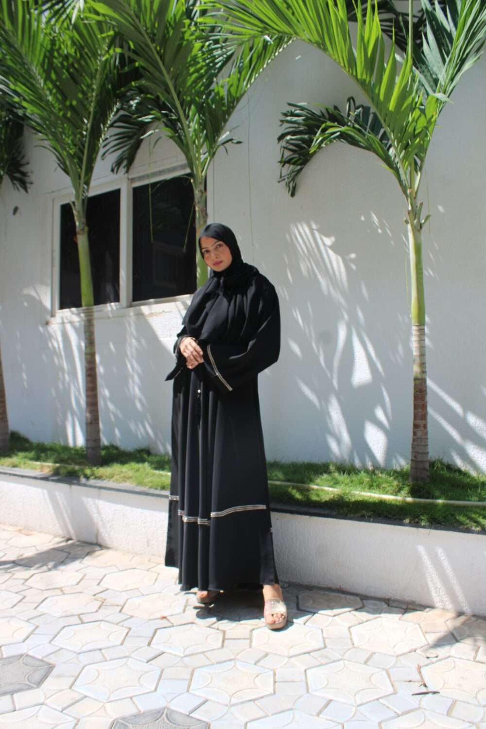 Black Abaya with Stone Work - Image 4