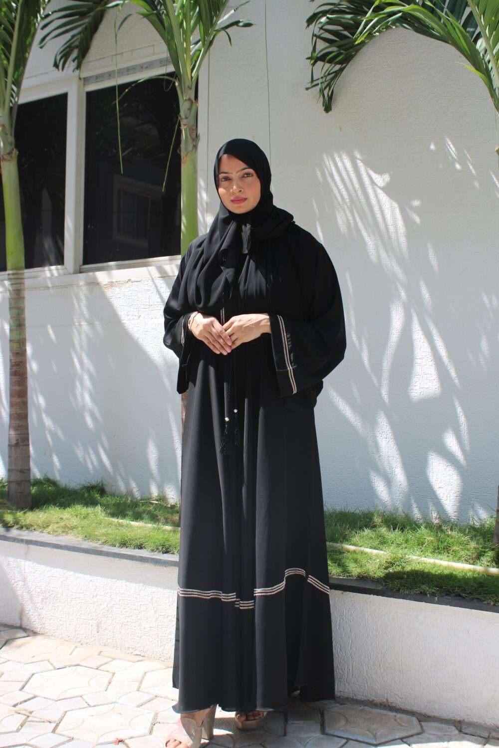 Black Abaya with Stone Work