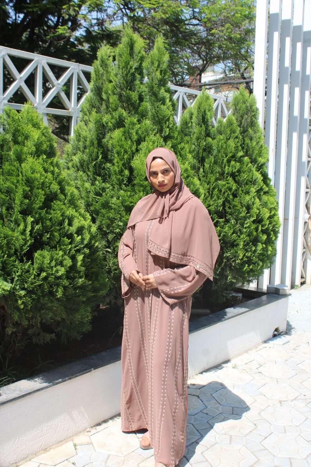 Pink Abaya with Stone Work - Image 8