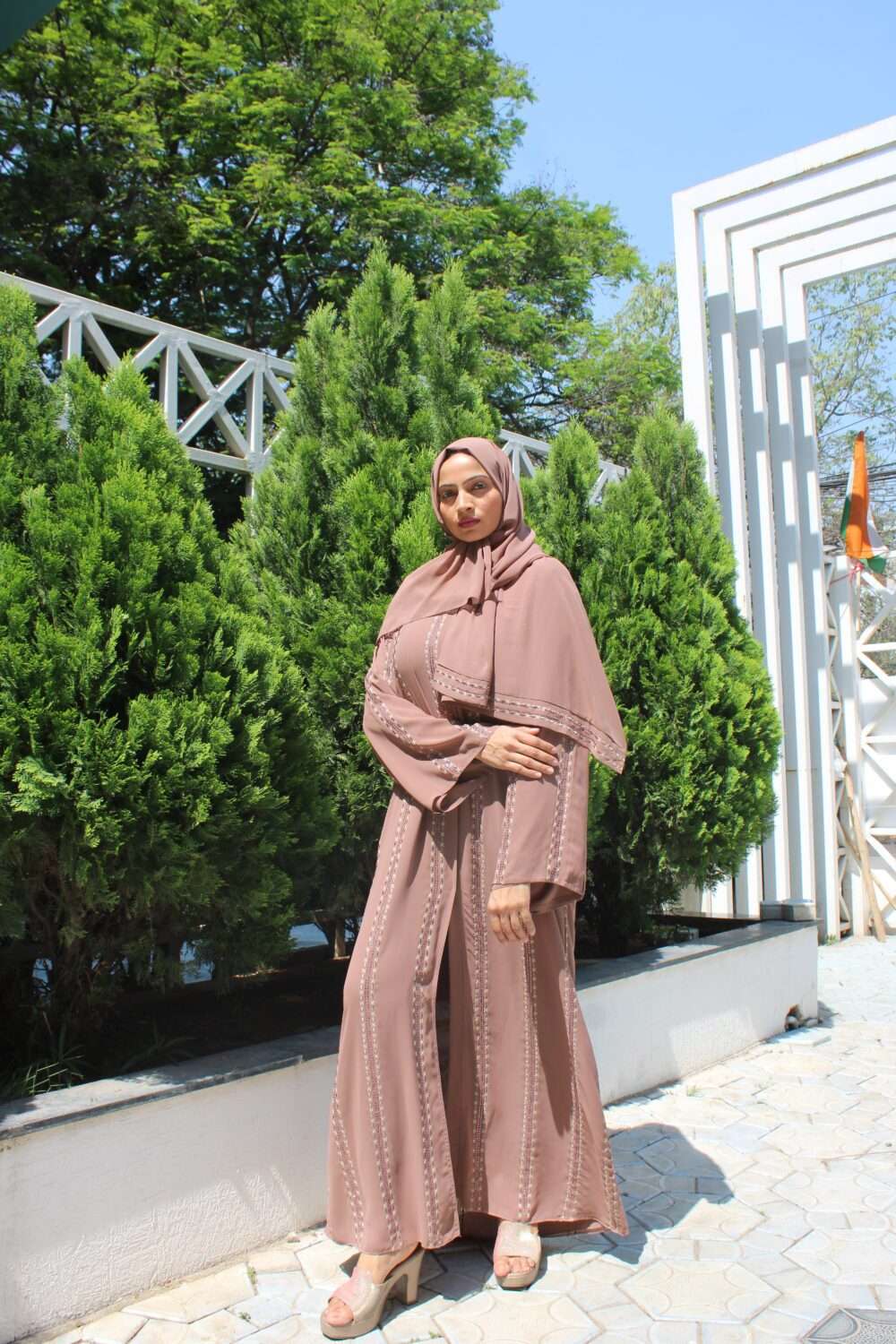 Pink Abaya with Stone Work - Image 6