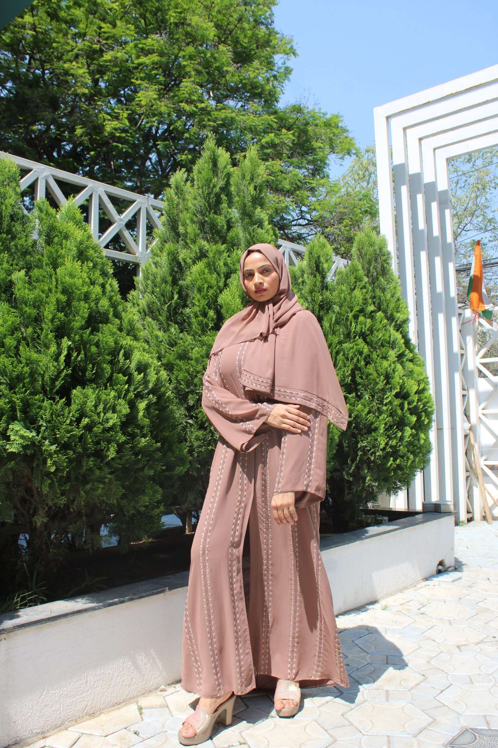 Pink Abaya with Stone Work - Image 6