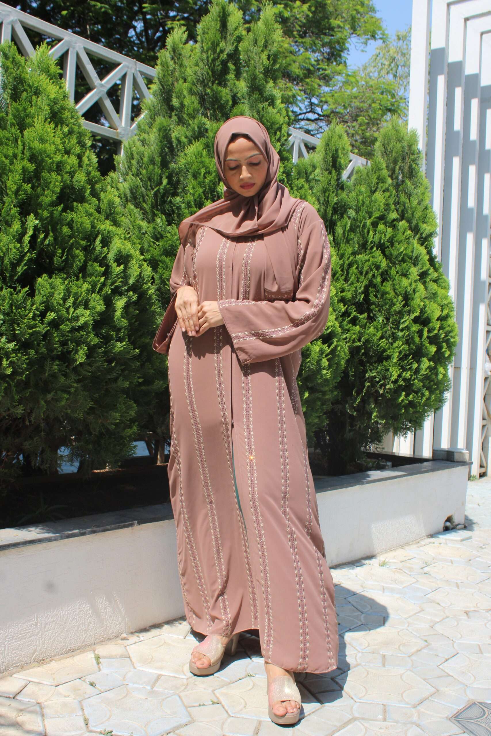 Pink Abaya with Stone Work
