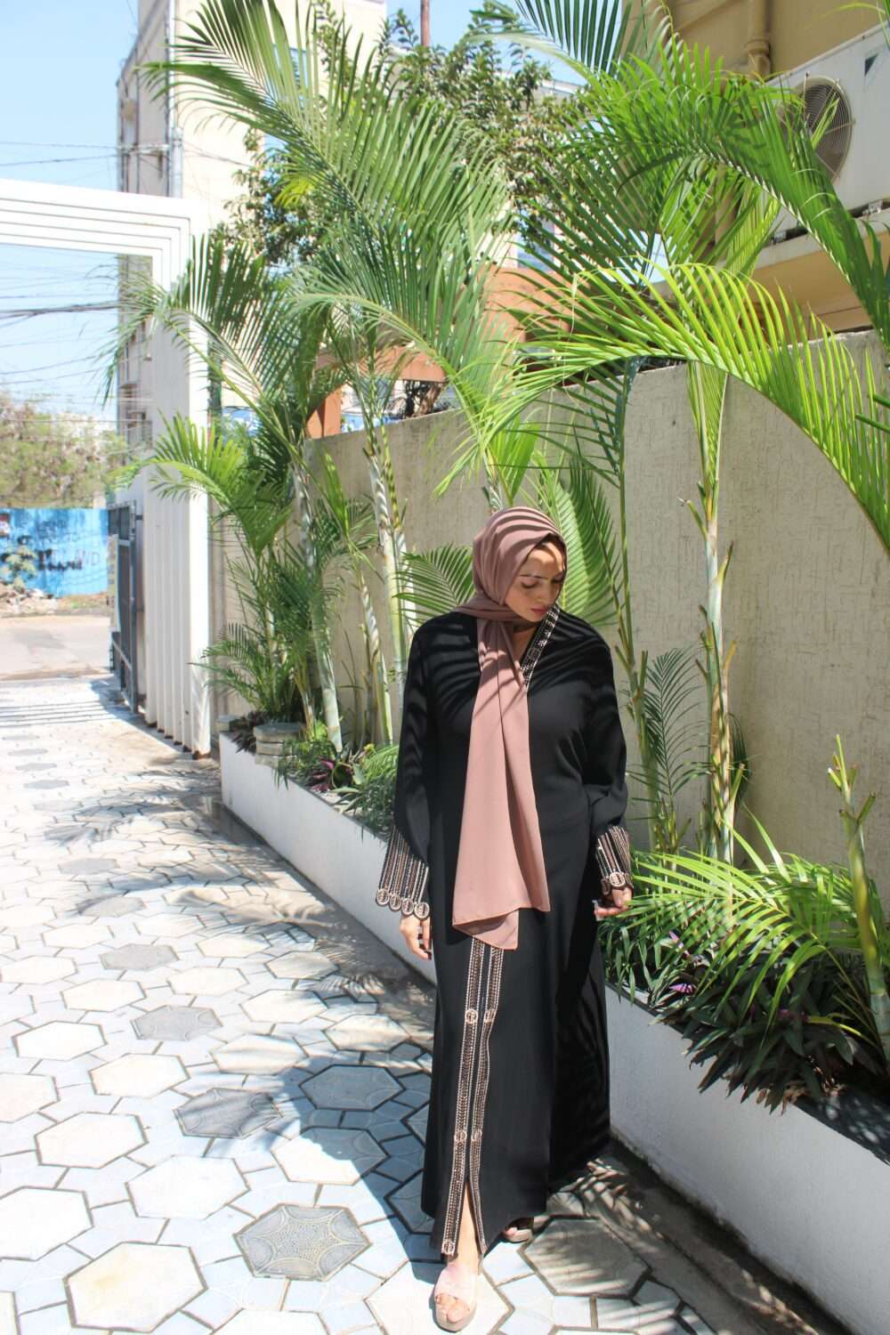 Black Abaya with Embroidery & Stone Work - Image 10