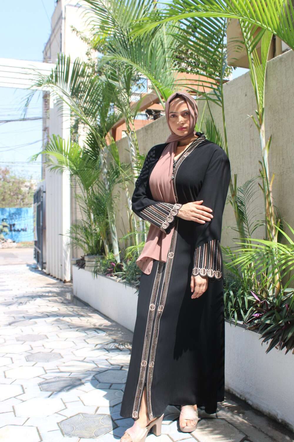 Black Abaya with Embroidery & Stone Work - Image 7