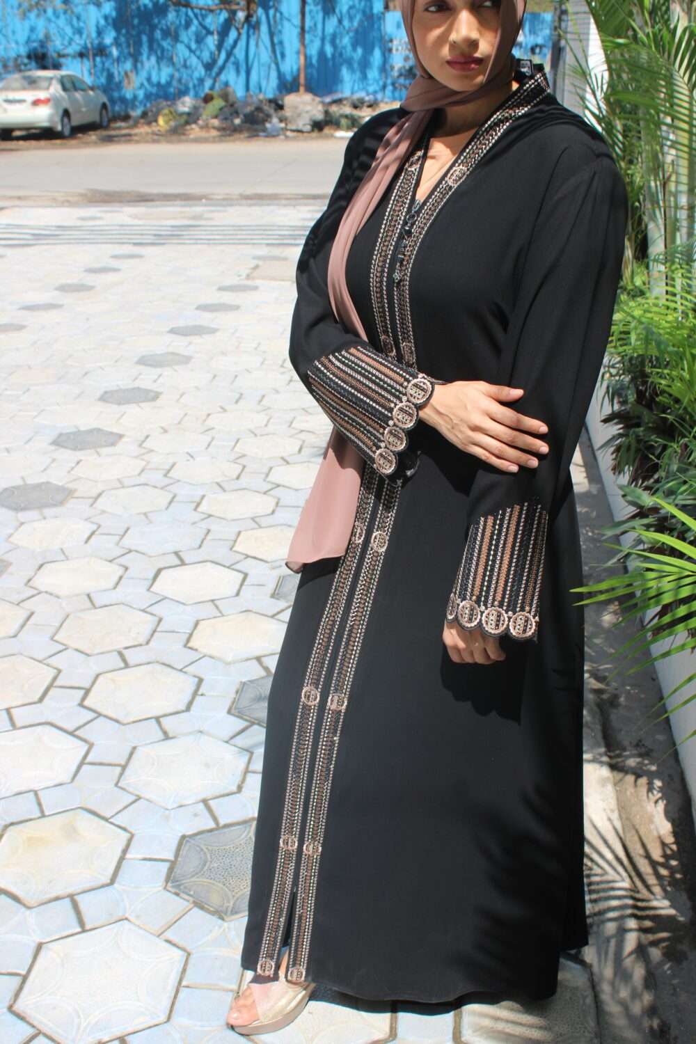 Black Abaya with Embroidery & Stone Work - Image 2