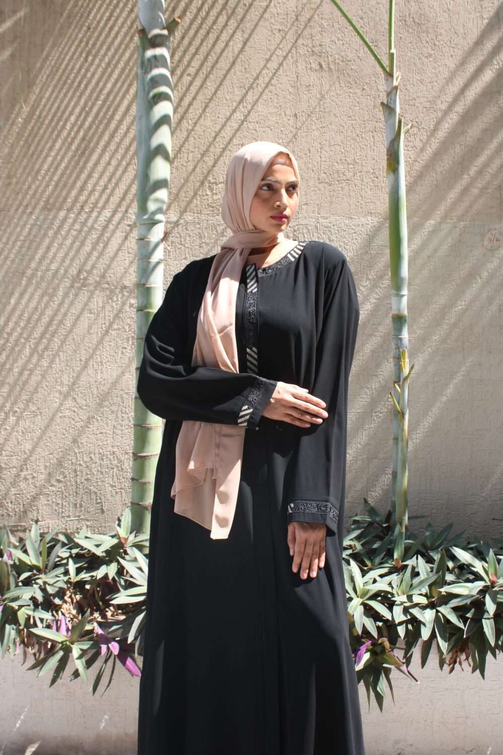Black Turkish Abaya with Embroidery & Stone Work