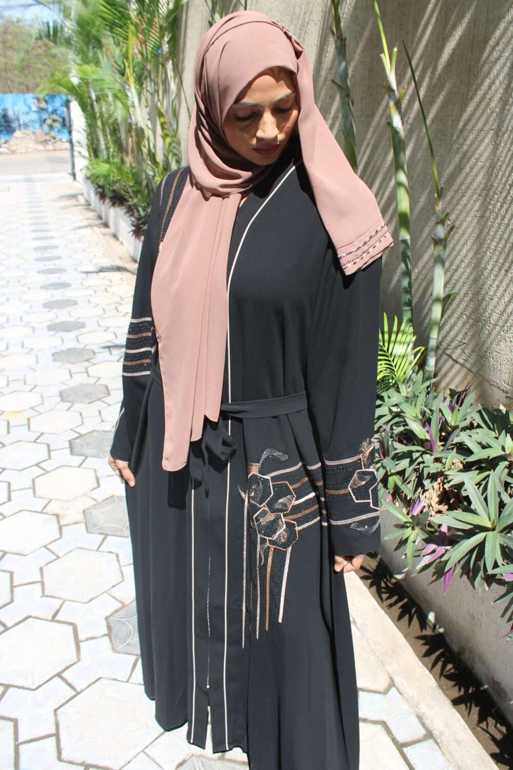 Black Abaya with Embroidery & Stone Work - Image 3