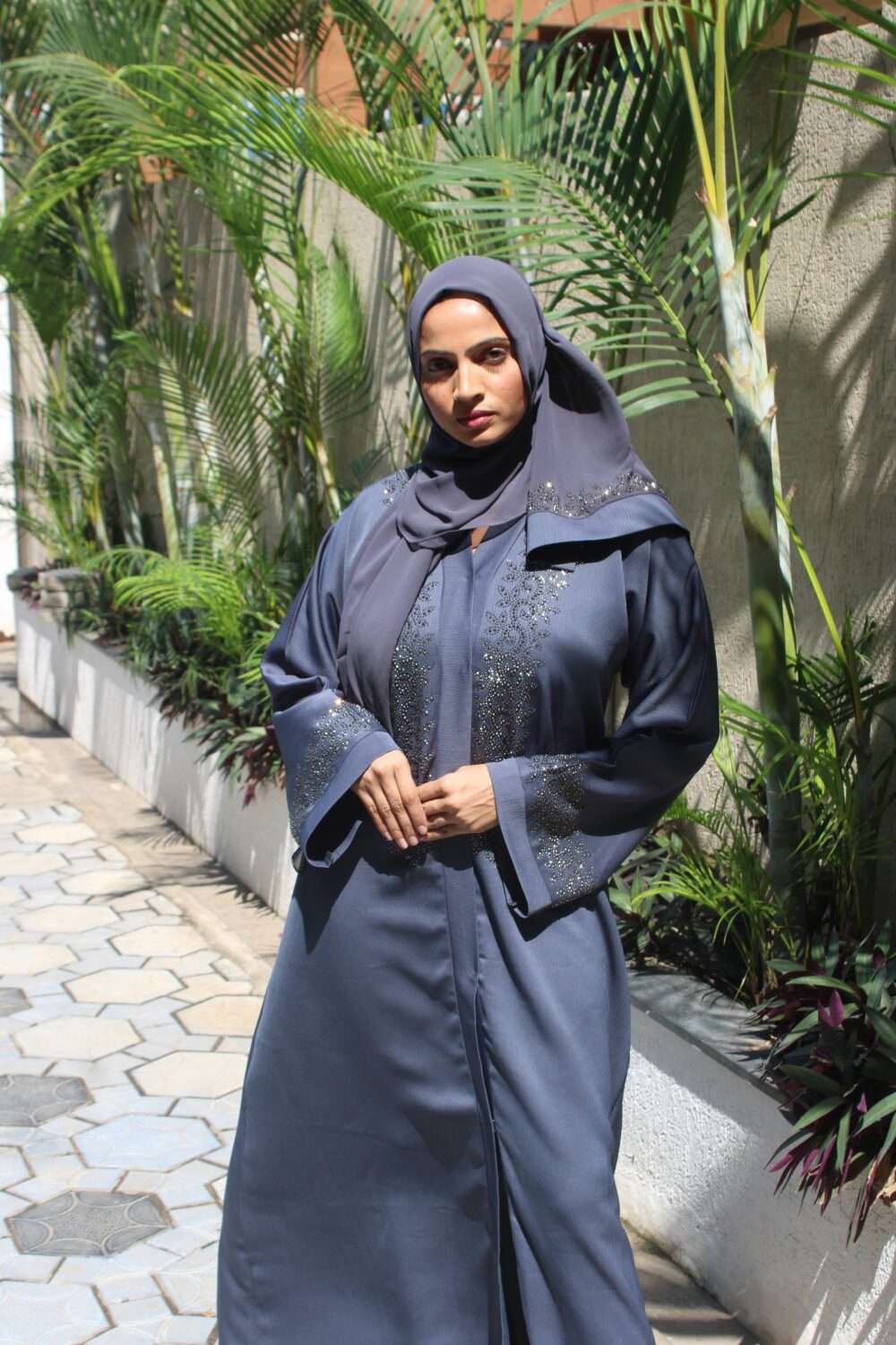 Dark Blue Abaya with Stone Work - Image 7