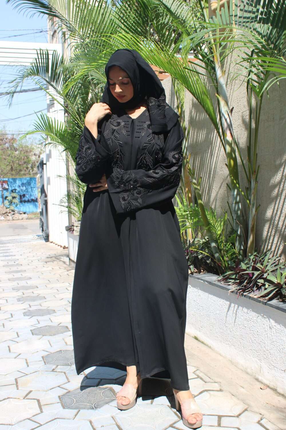 Black Abaya with Embroidery & Kardana Work - Image 5