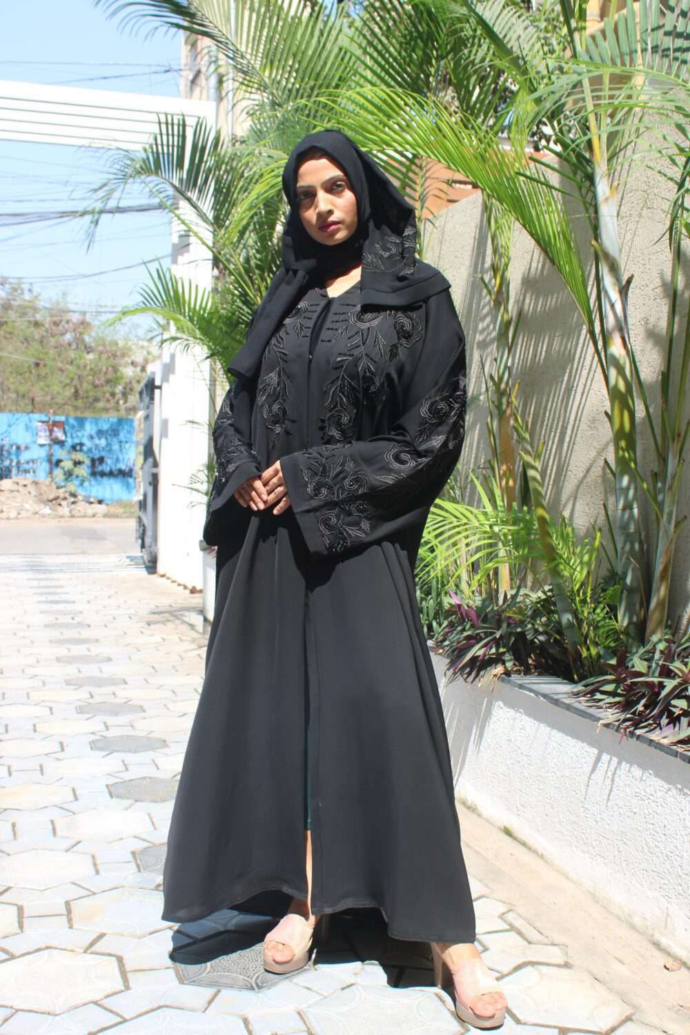 Black Abaya with Embroidery & Kardana Work - Image 3