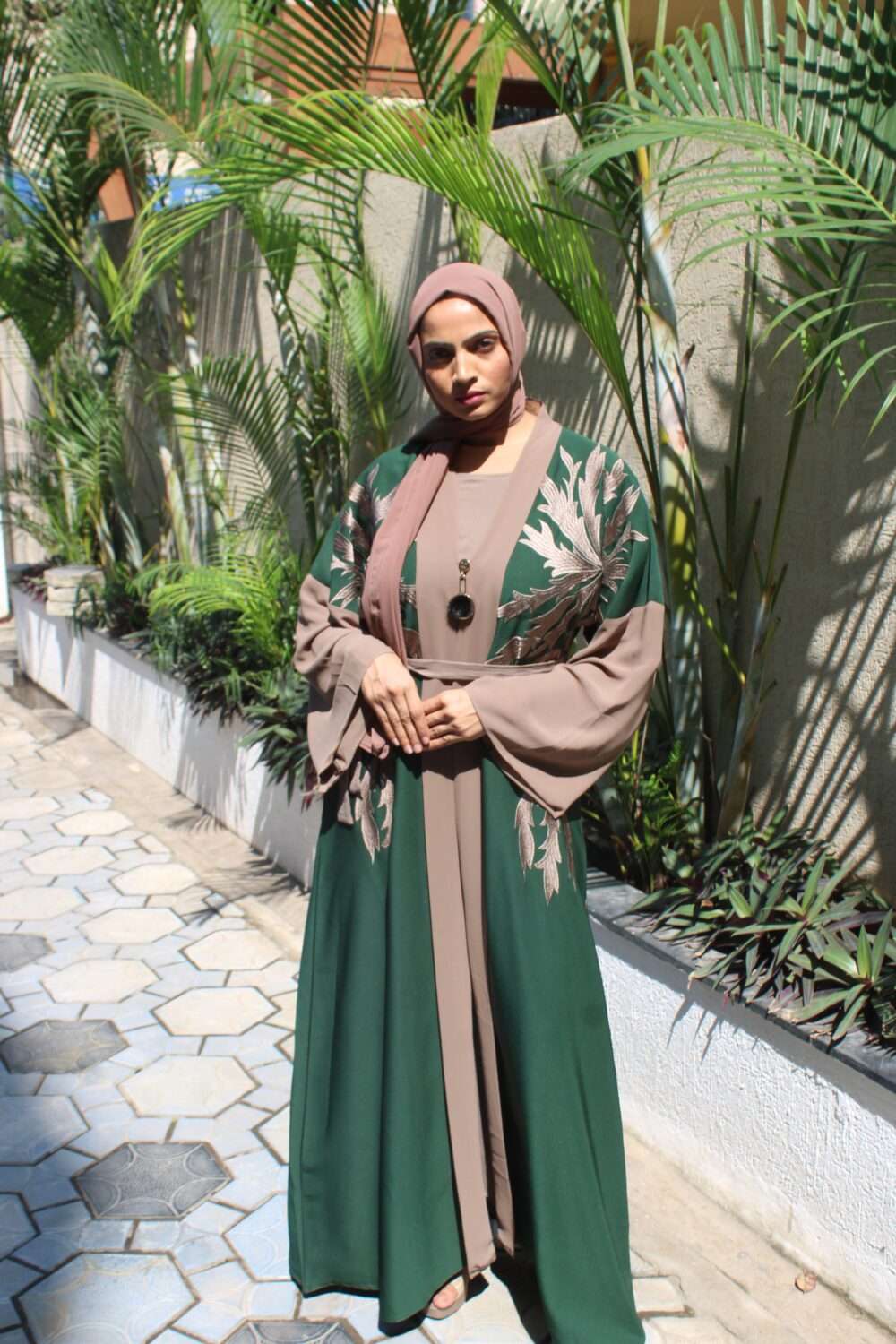Dark Green Abaya with Embroidery