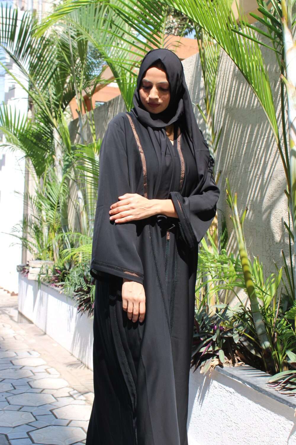 Black Abaya with Lace Work - Image 4