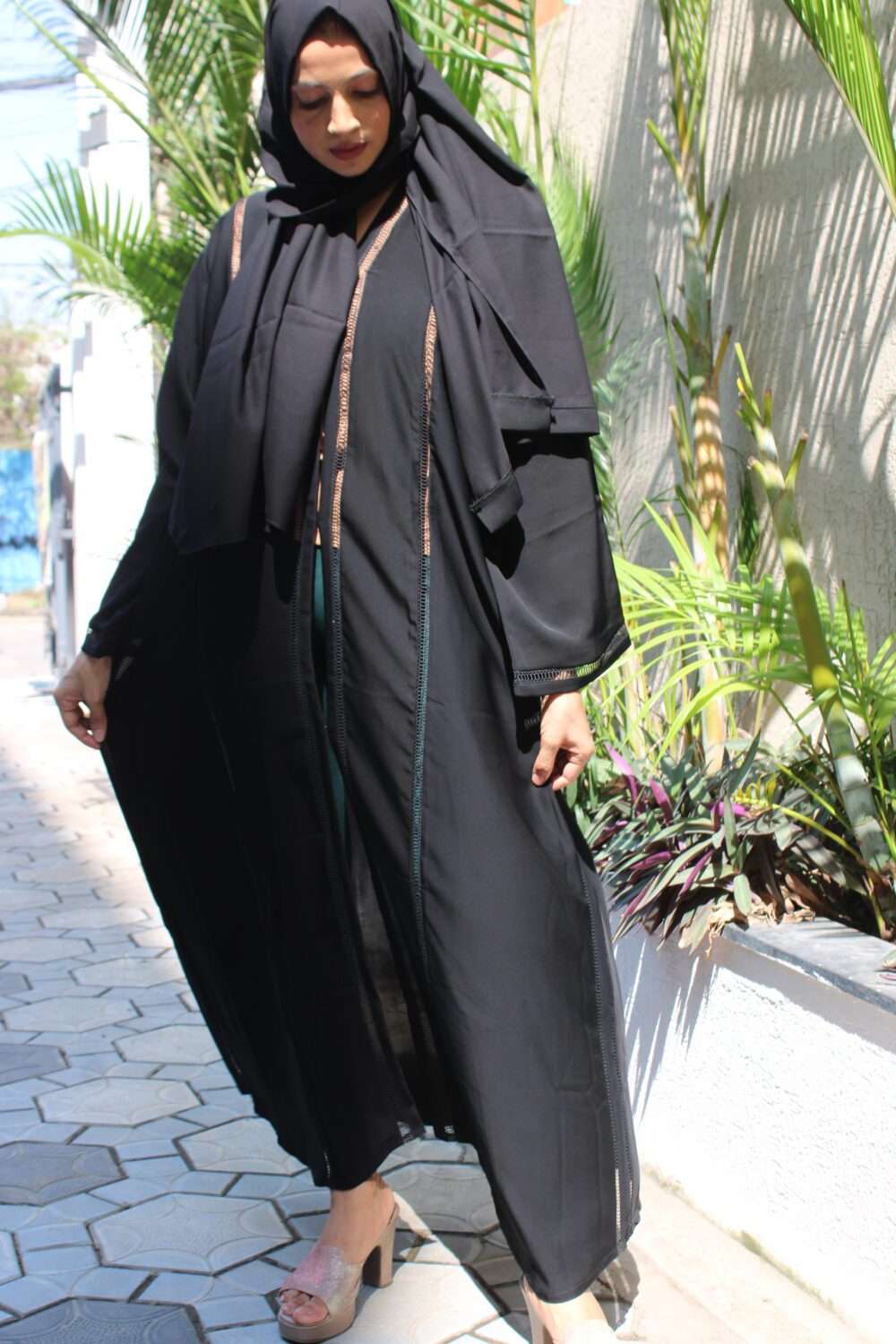 Black Abaya with Lace Work - Image 3