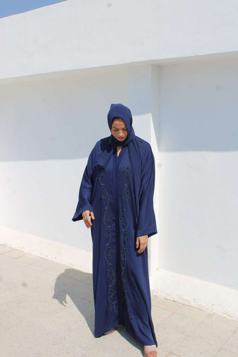 Dark Blue Abaya with Kardana Work - Image 8