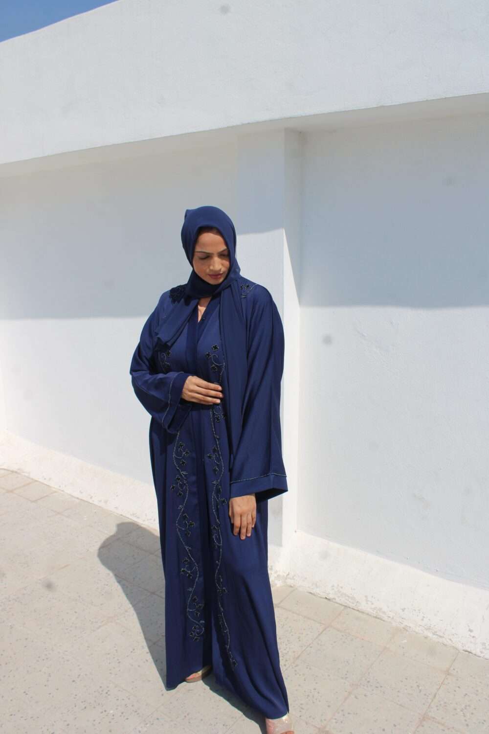 Dark Blue Abaya with Kardana Work - Image 7