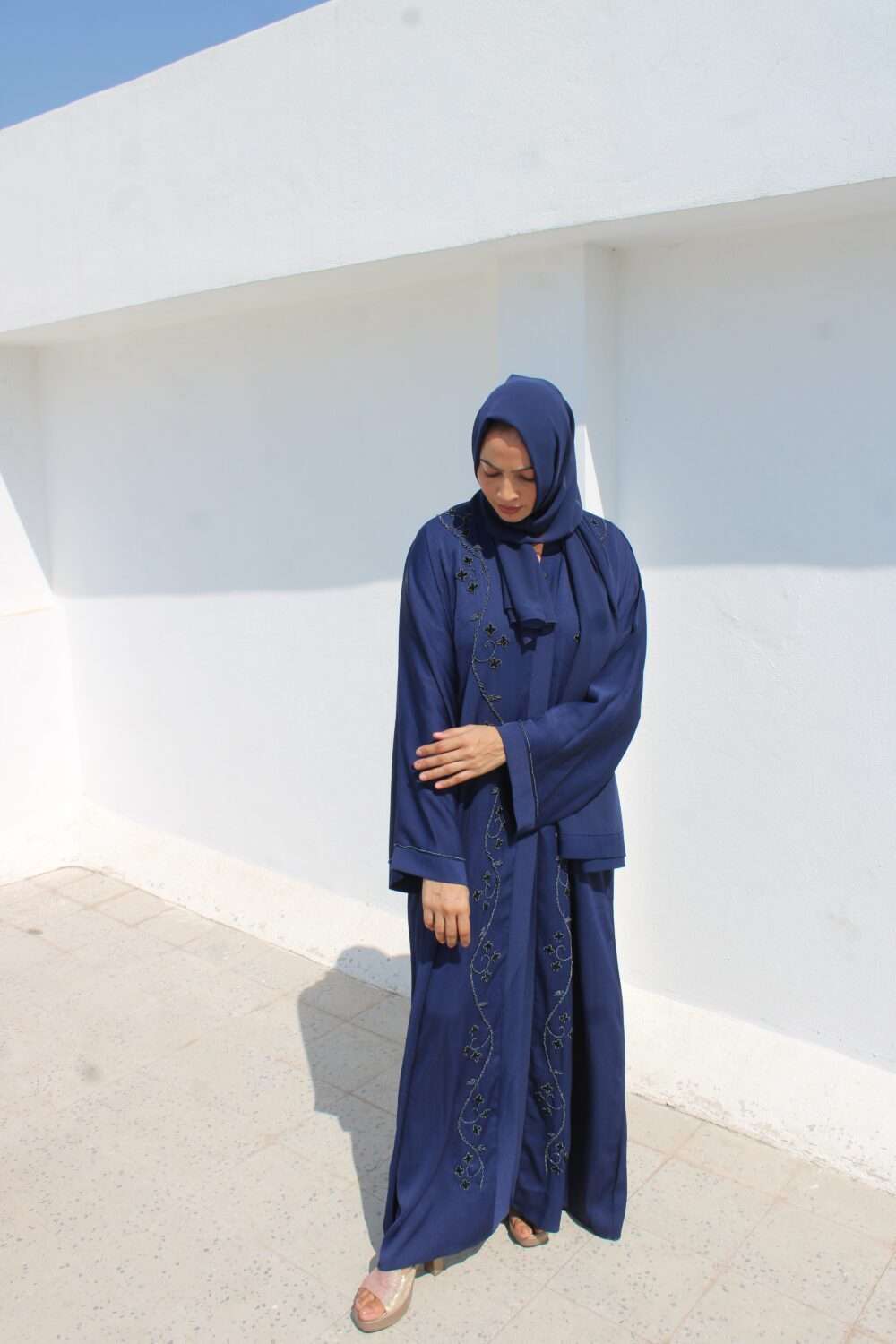 Dark Blue Abaya with Kardana Work - Image 5