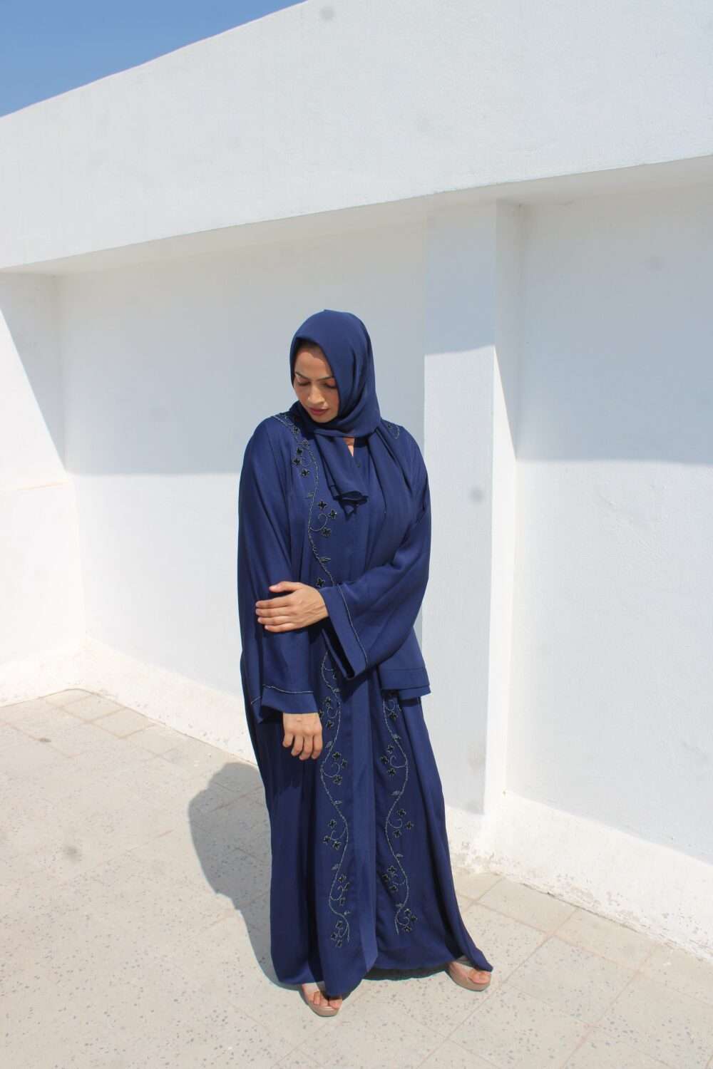 Dark Blue Abaya with Kardana Work - Image 4