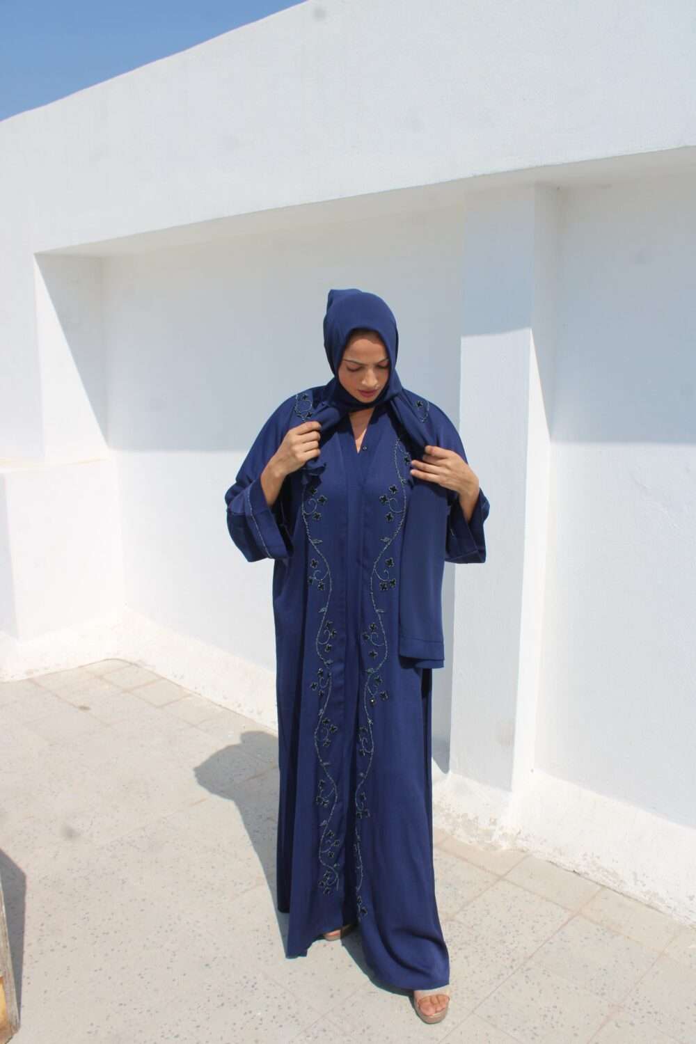 Dark Blue Abaya with Kardana Work - Image 3