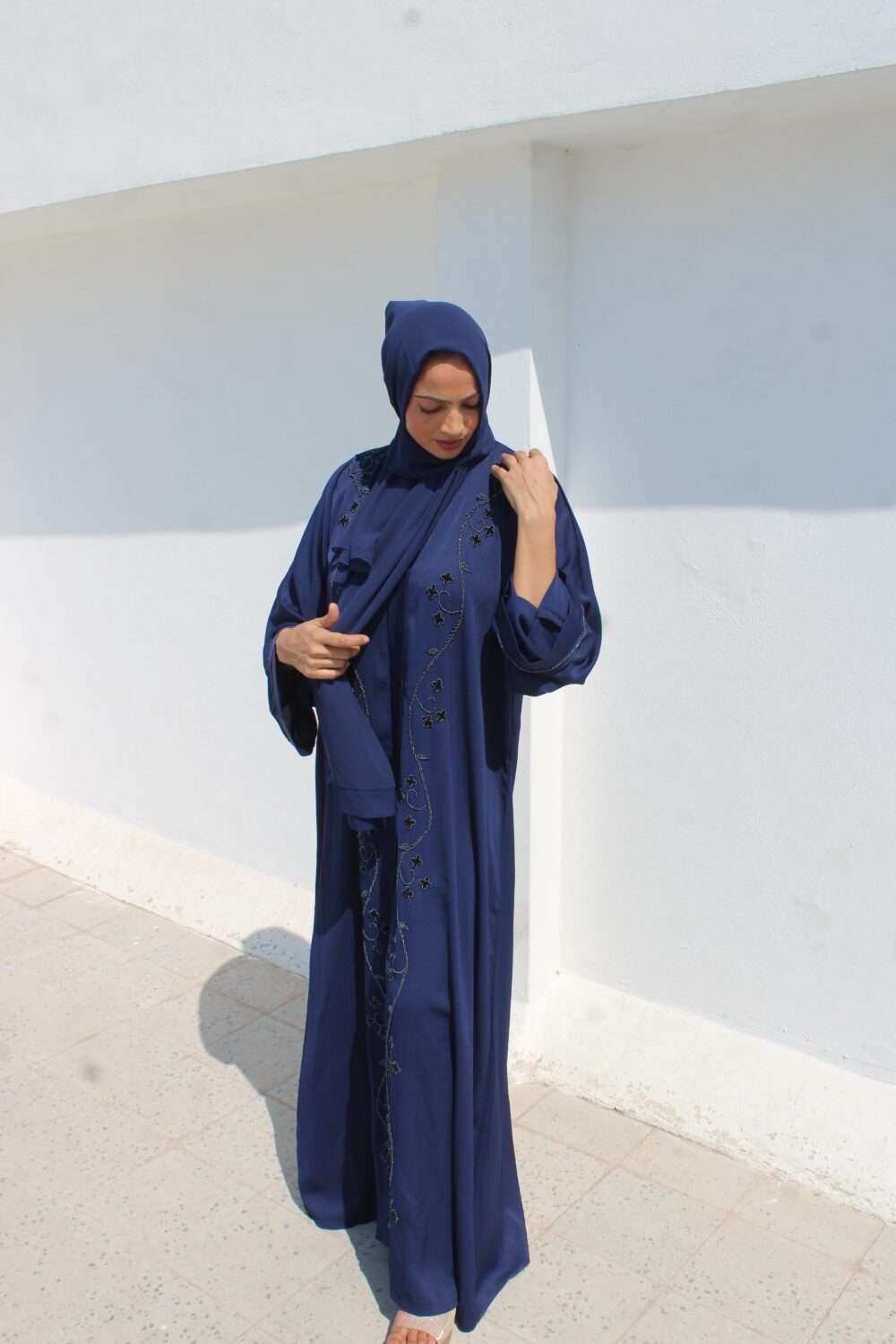 Dark Blue Abaya with Kardana Work - Image 2