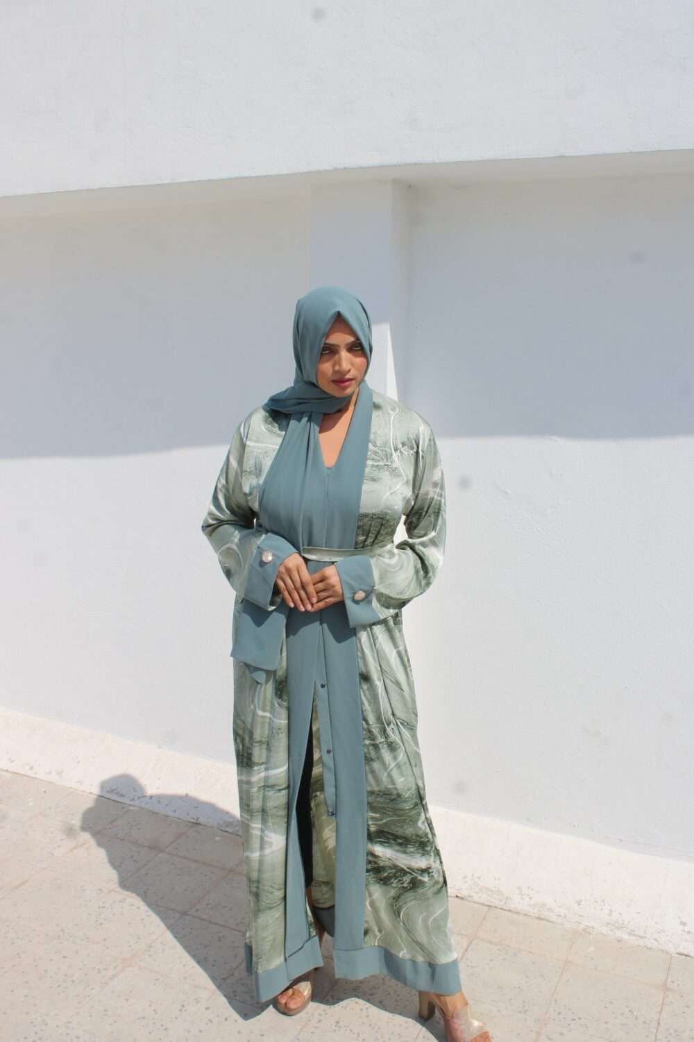 Green Printed Abaya