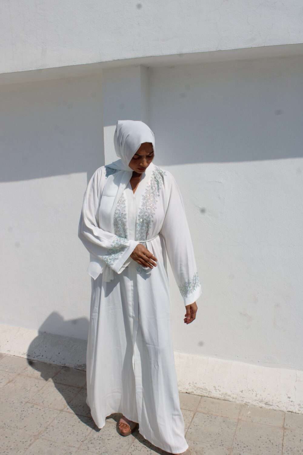 White Abaya with Heavy Stone Work - Image 13