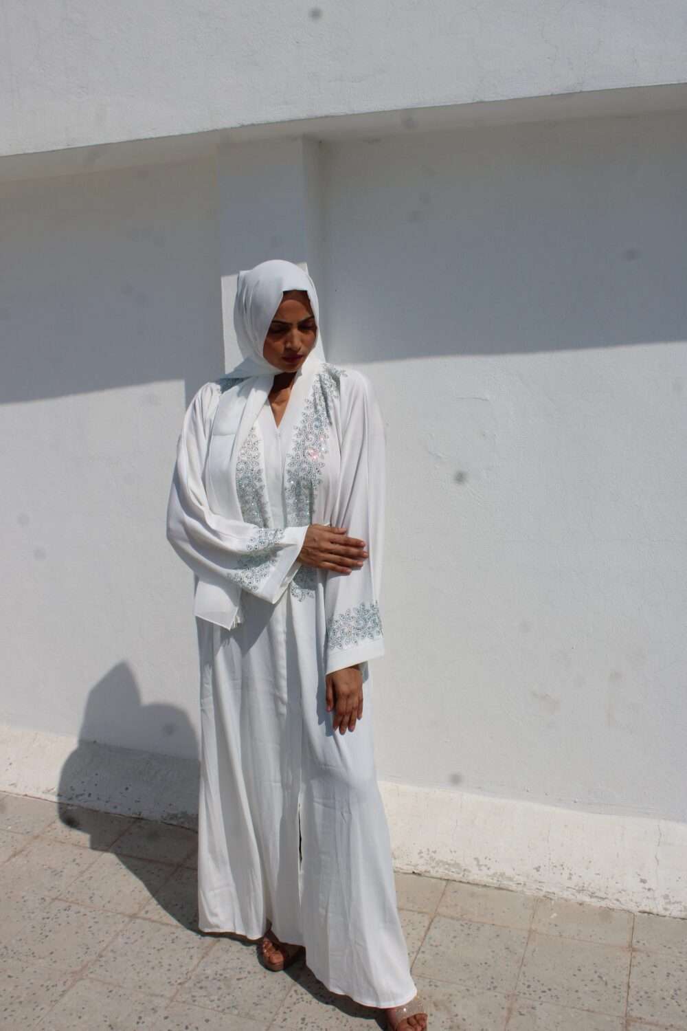 White Abaya with Heavy Stone Work - Image 12