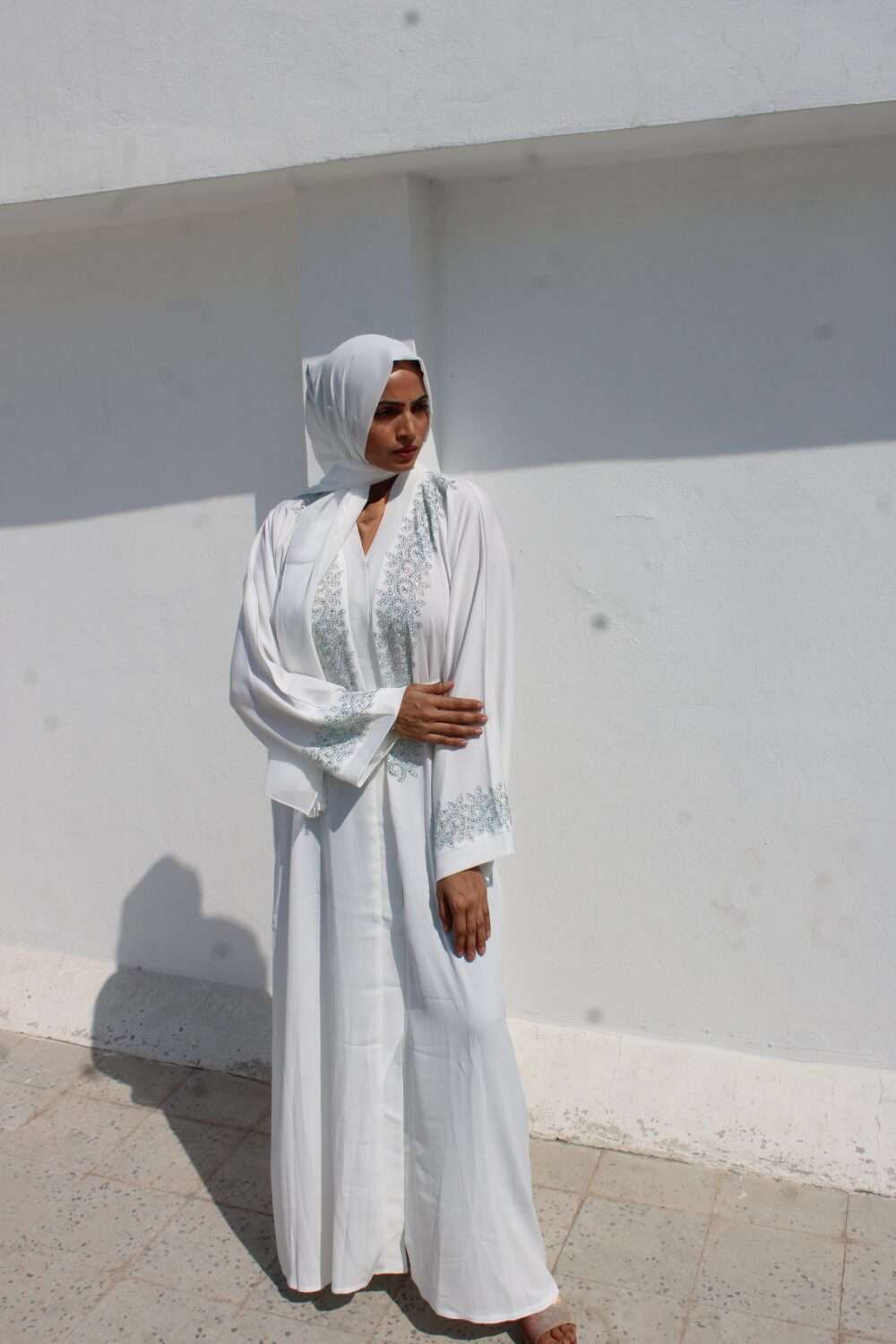 White Abaya with Heavy Stone Work - Image 11