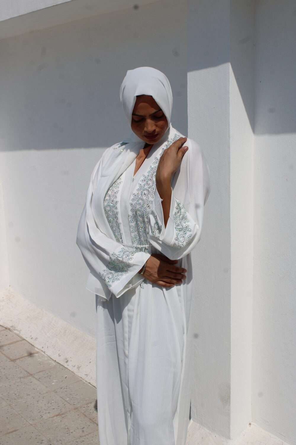 White Abaya with Heavy Stone Work - Image 10