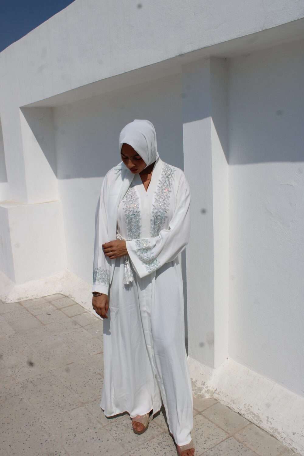 White Abaya with Heavy Stone Work - Image 8
