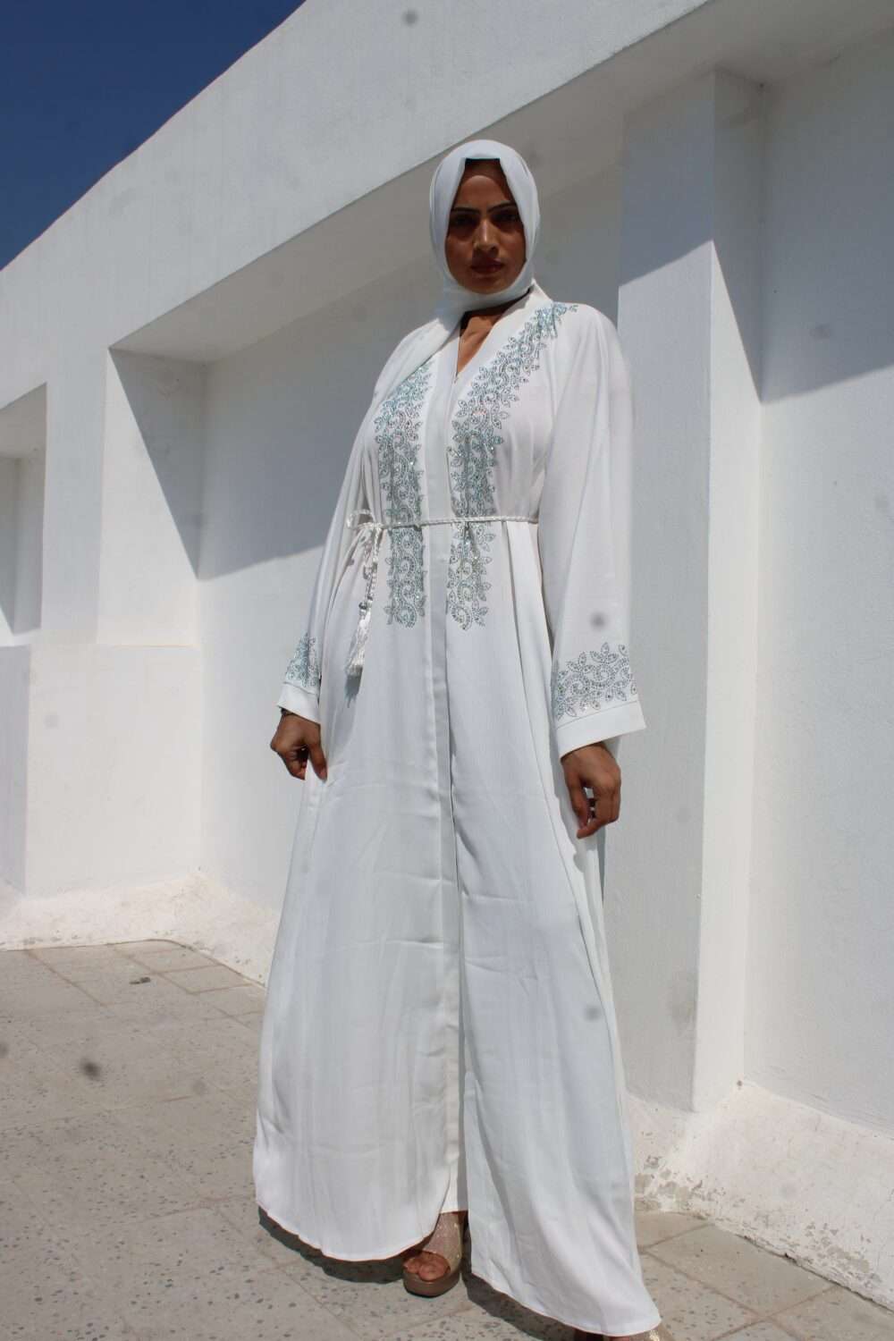 White Abaya with Heavy Stone Work - Image 7