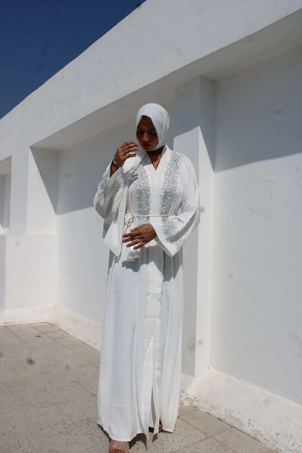 White Abaya with Heavy Stone Work - Image 6