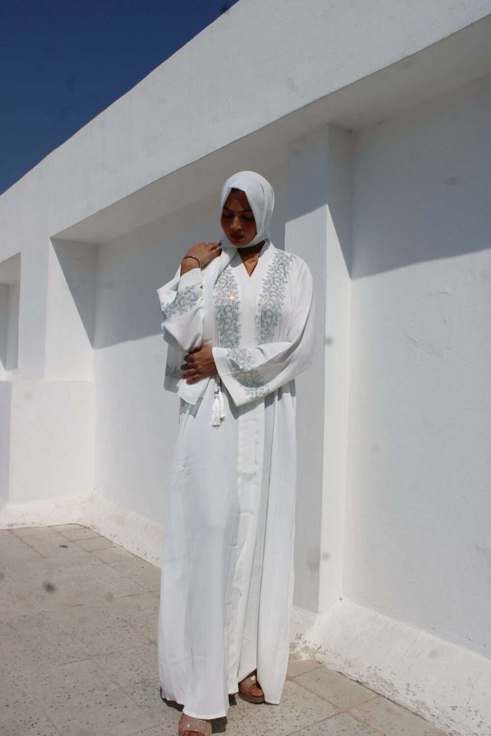 White Abaya with Heavy Stone Work - Image 5