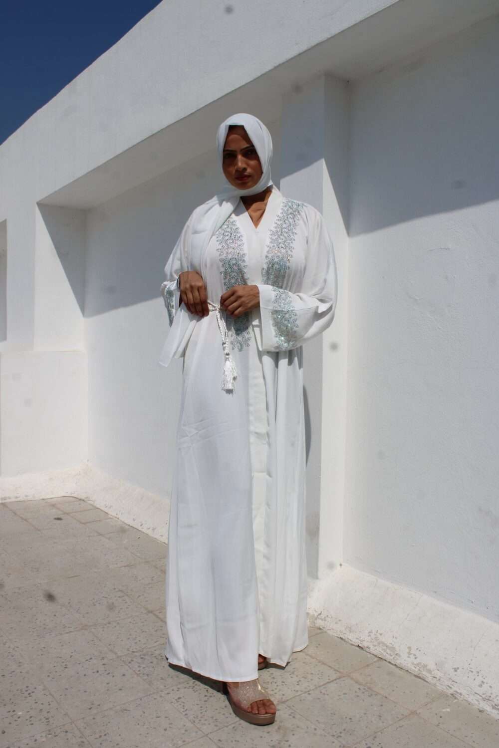 White Abaya with Heavy Stone Work - Image 4