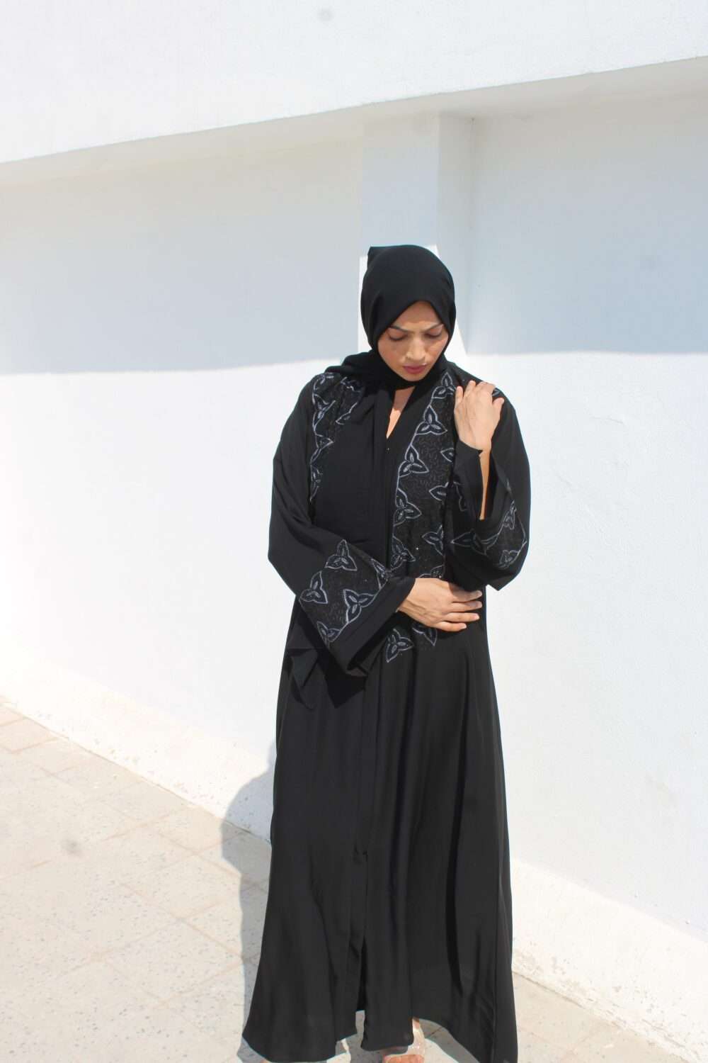Black Abaya with Black Stone Work & Embroidery - Image 8