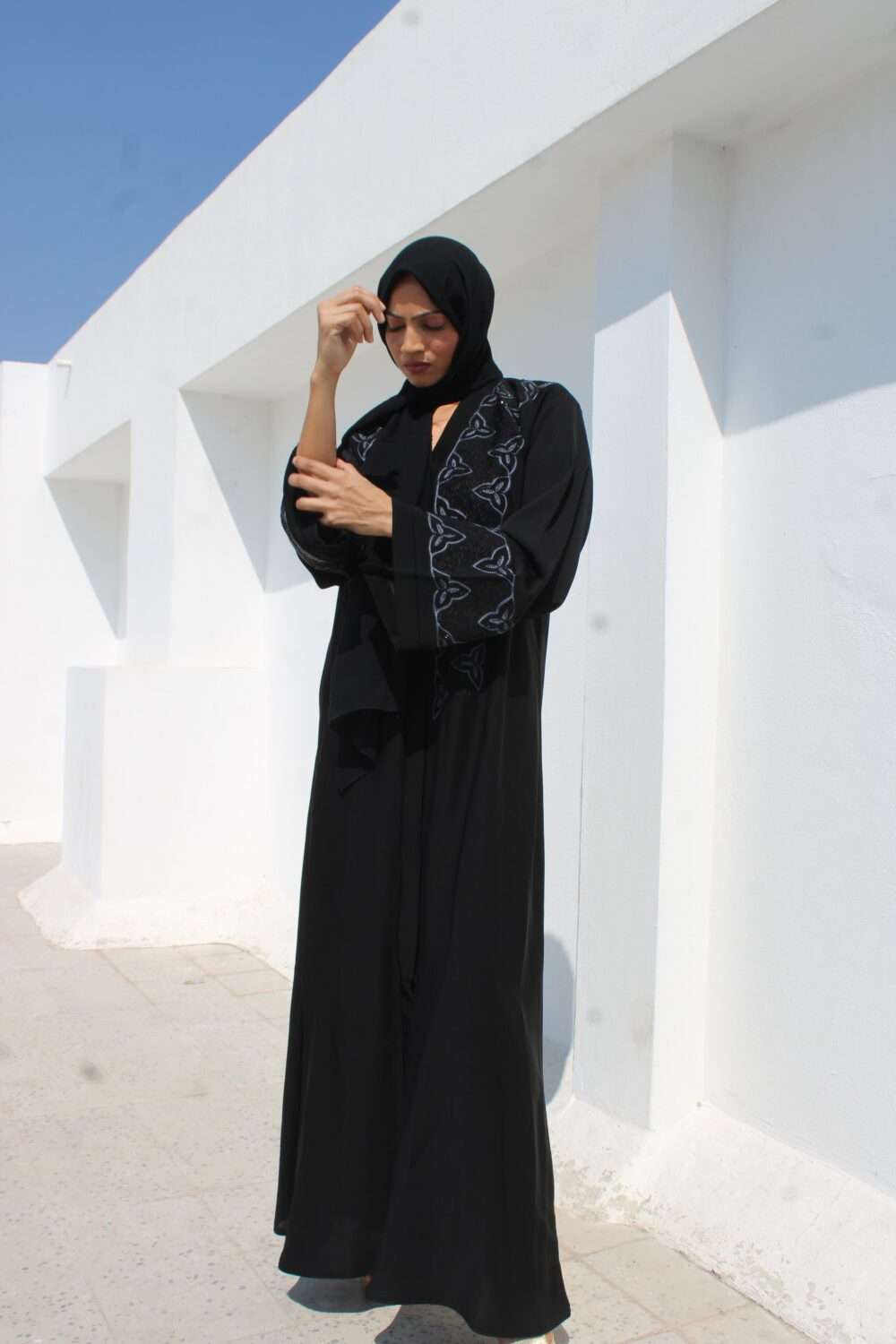 Black Abaya with Black Stone Work & Embroidery - Image 4