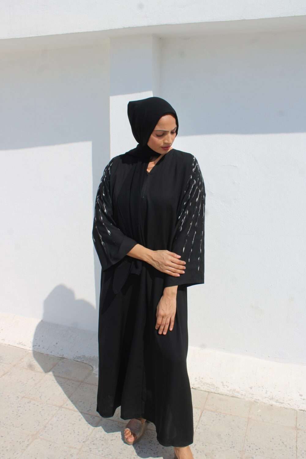 Black Abaya with Black Stone Work - Image 4