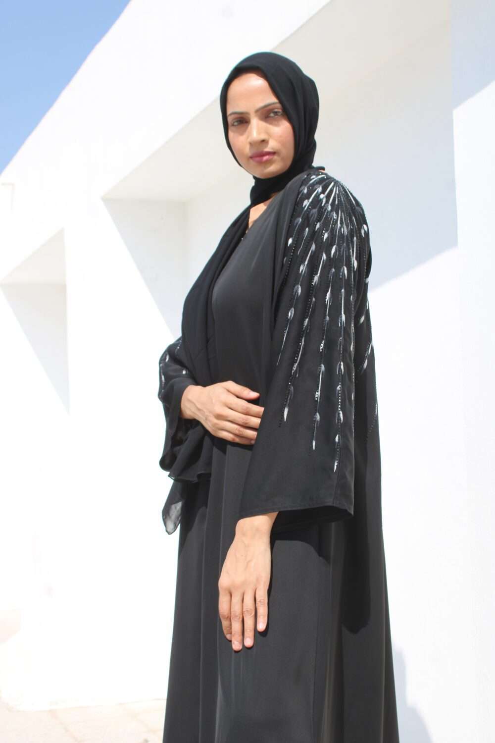 Black Abaya with Black Stone Work - Image 3