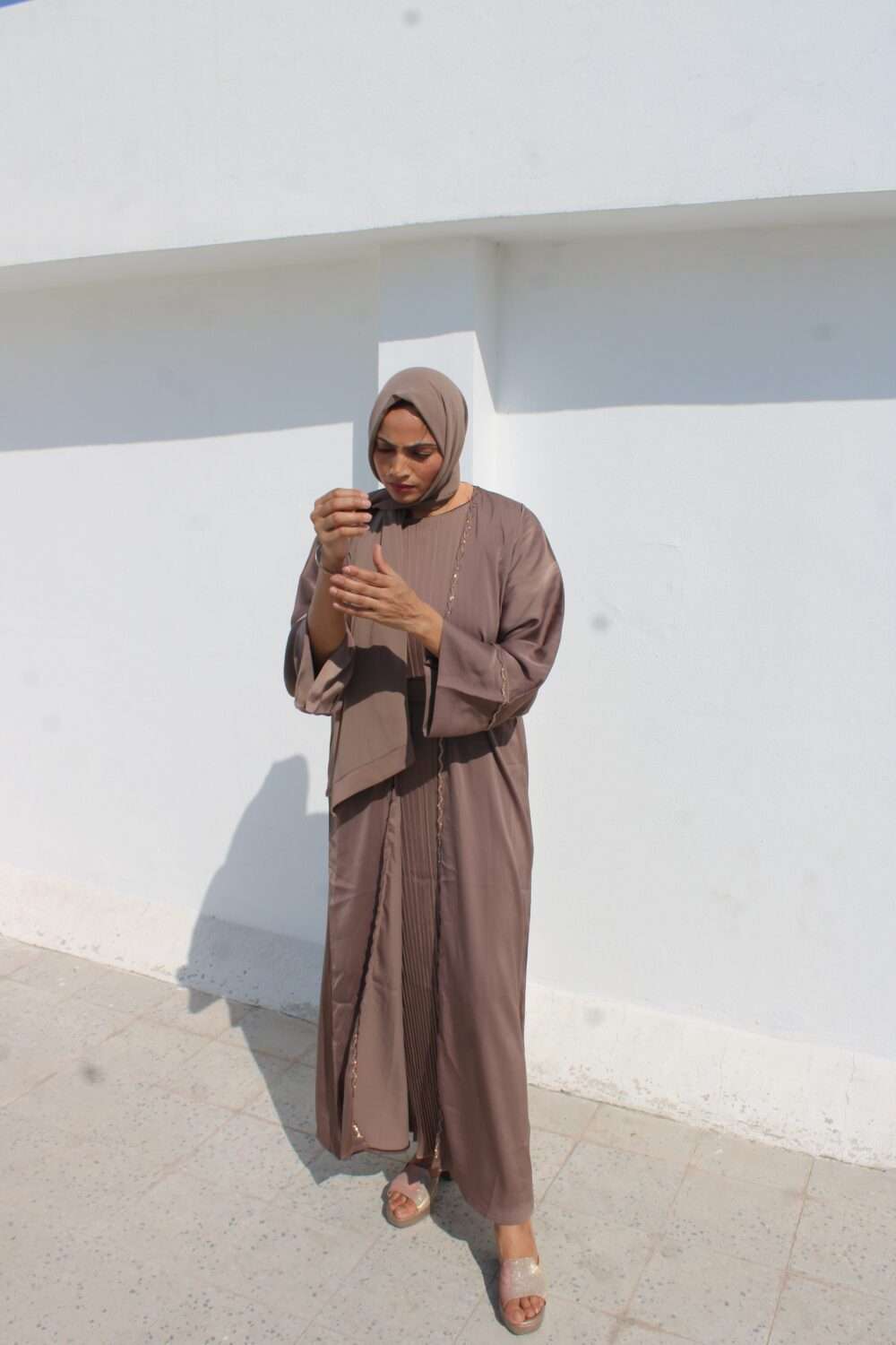 2 Piece Beige Abaya with Stone Work - Image 10