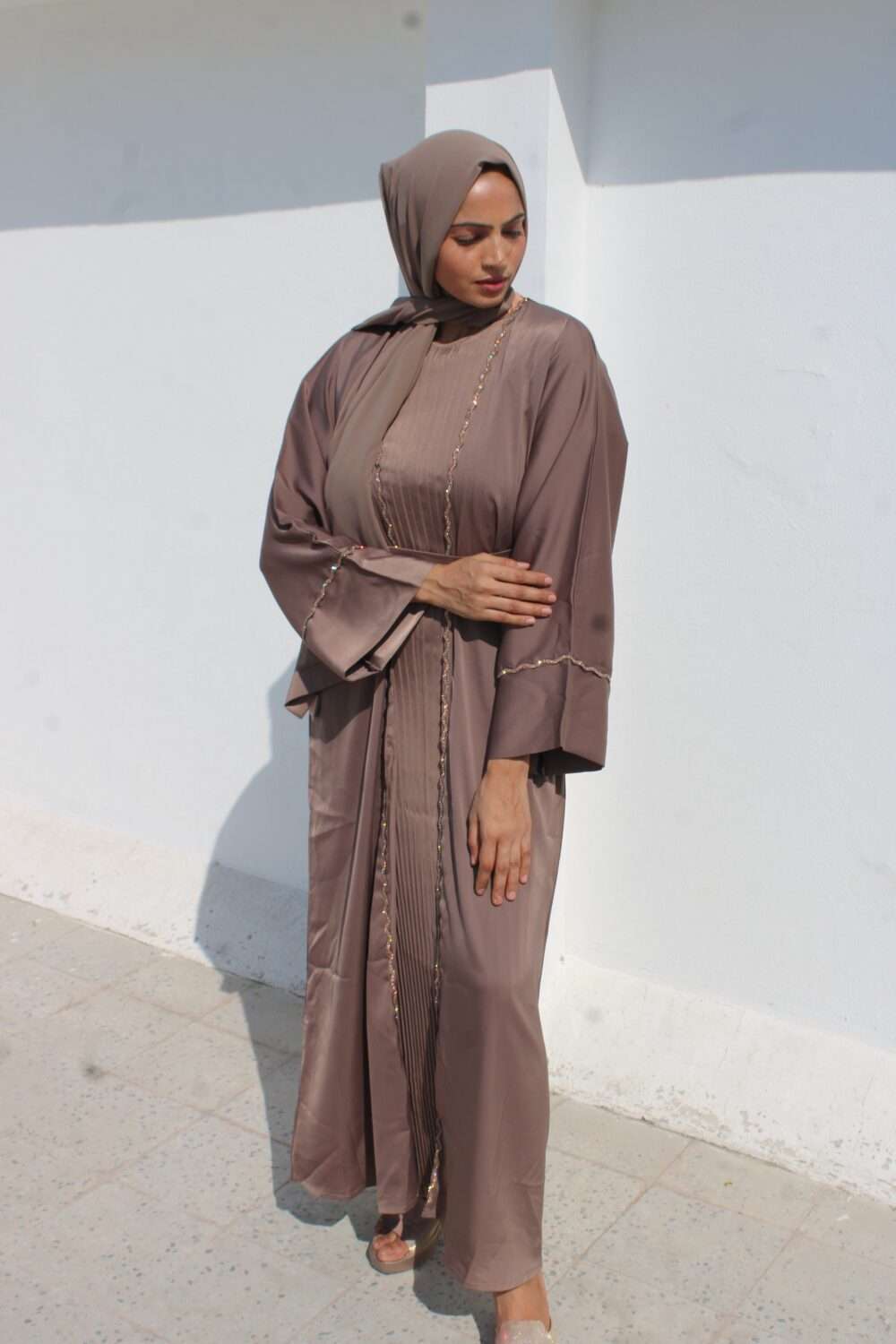 2 Piece Beige Abaya with Stone Work - Image 9