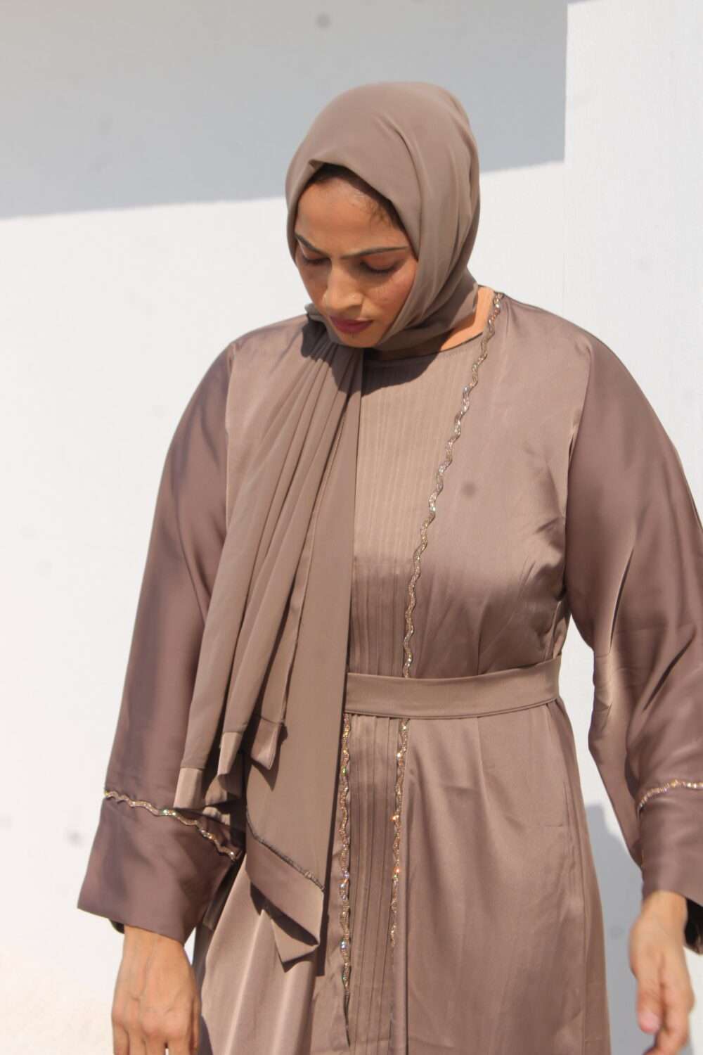2 Piece Beige Abaya with Stone Work - Image 7