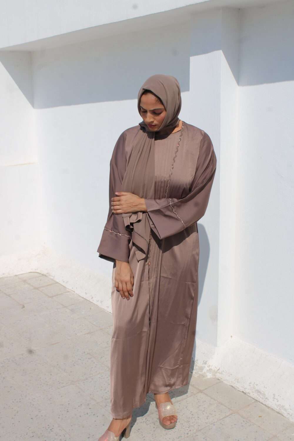 2 Piece Beige Abaya with Stone Work - Image 6