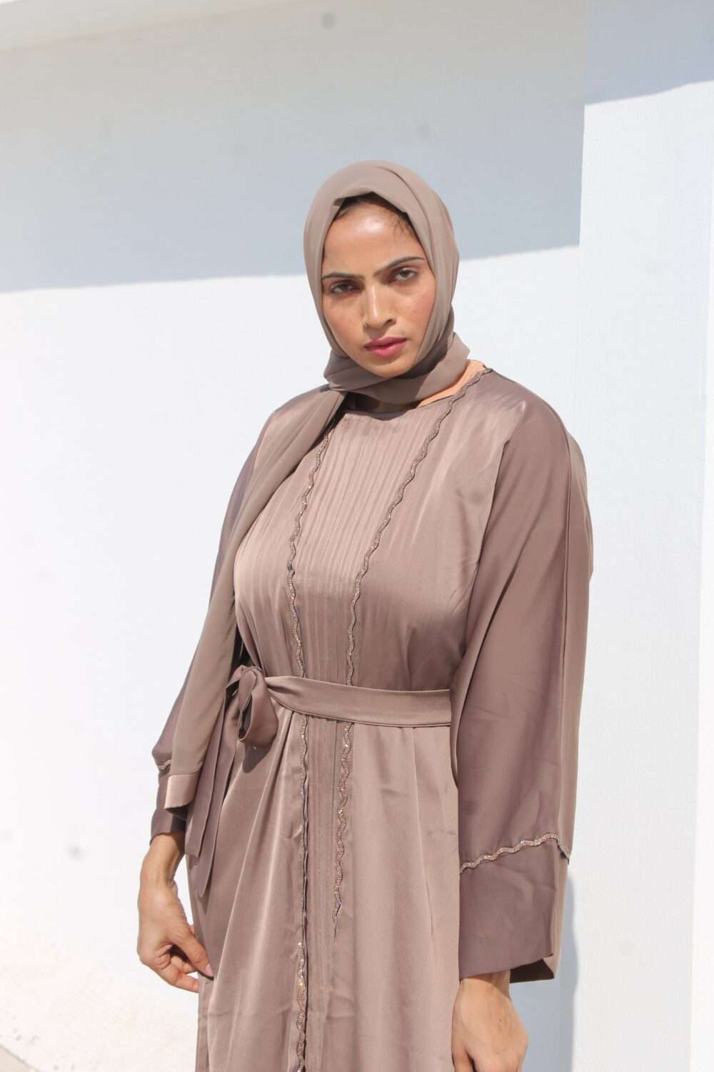 2 Piece Beige Abaya with Stone Work - Image 5