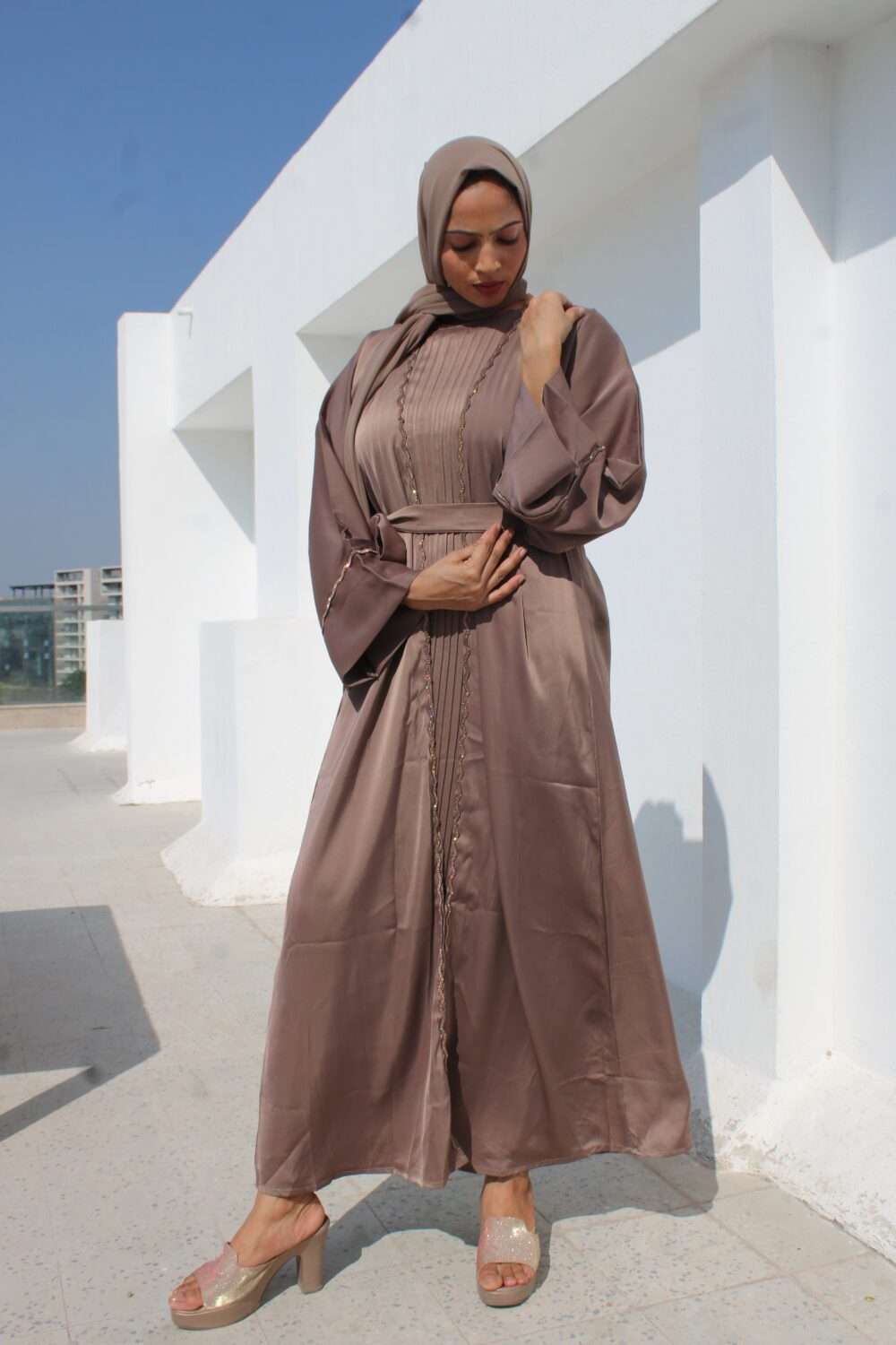 2 Piece Beige Abaya with Stone Work - Image 4