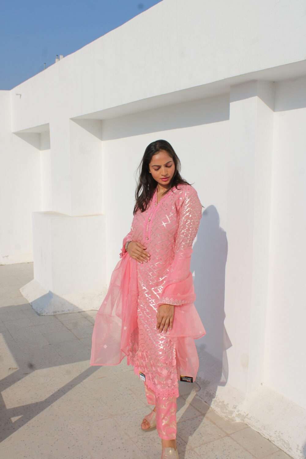 Pink Party Wear Pakistani Suit with Zari & Chamki Work - Image 11