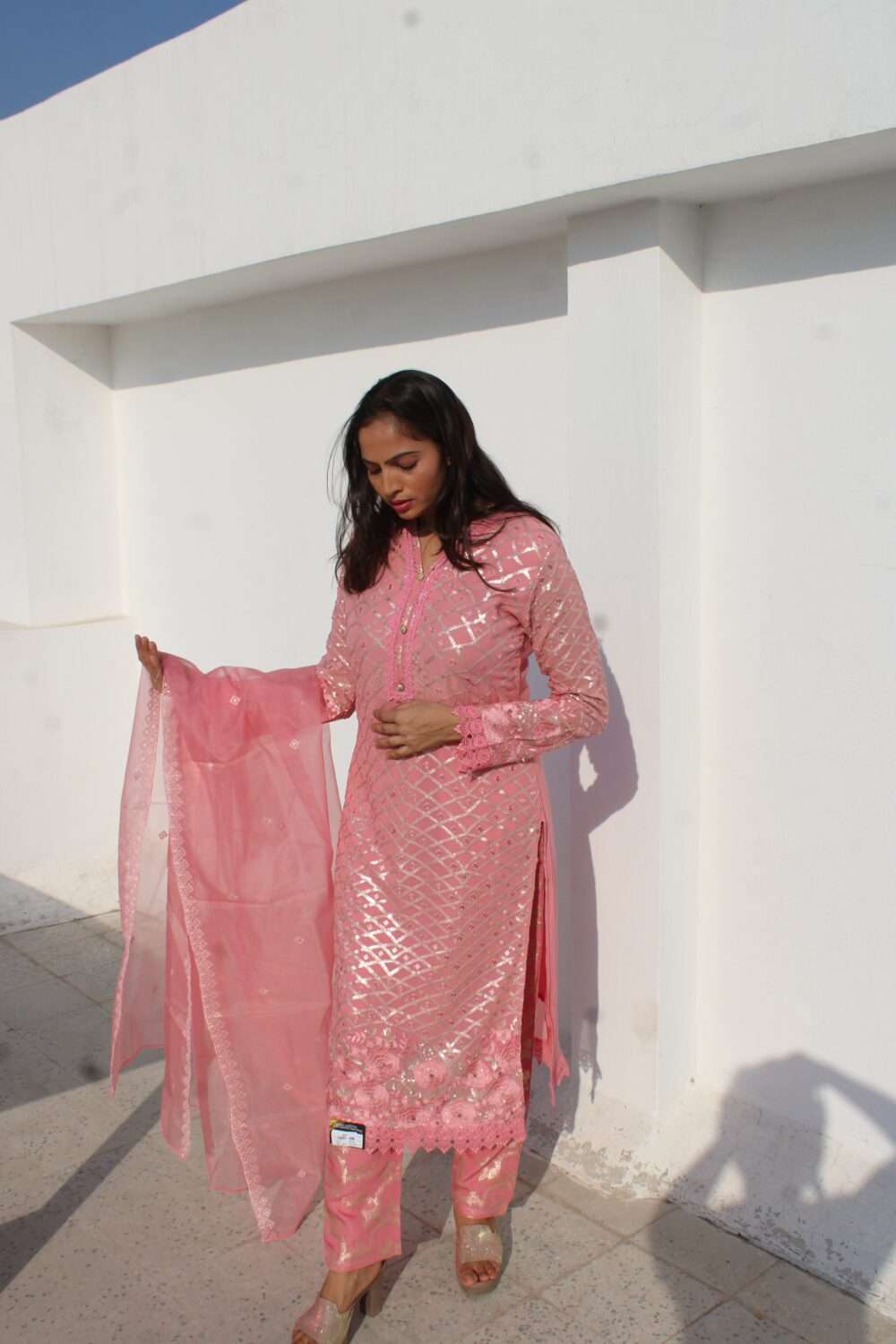 Pink Party Wear Pakistani Suit with Zari & Chamki Work - Image 10